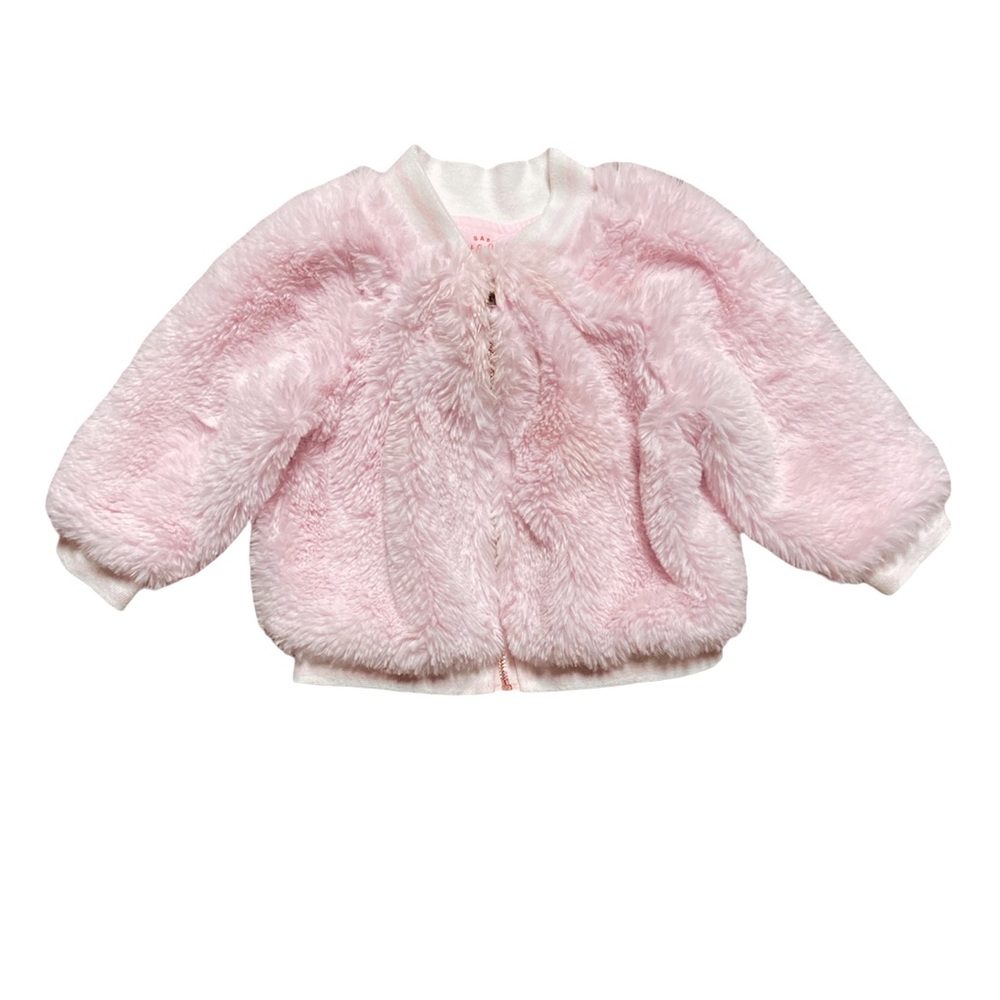Fuzzy pink jacket, so cozy • 12 mos